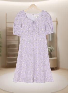 【恋】方领泡泡袖收腰连衣裙蕾丝收腰显瘦碎花E50-EEOWC26N1M0