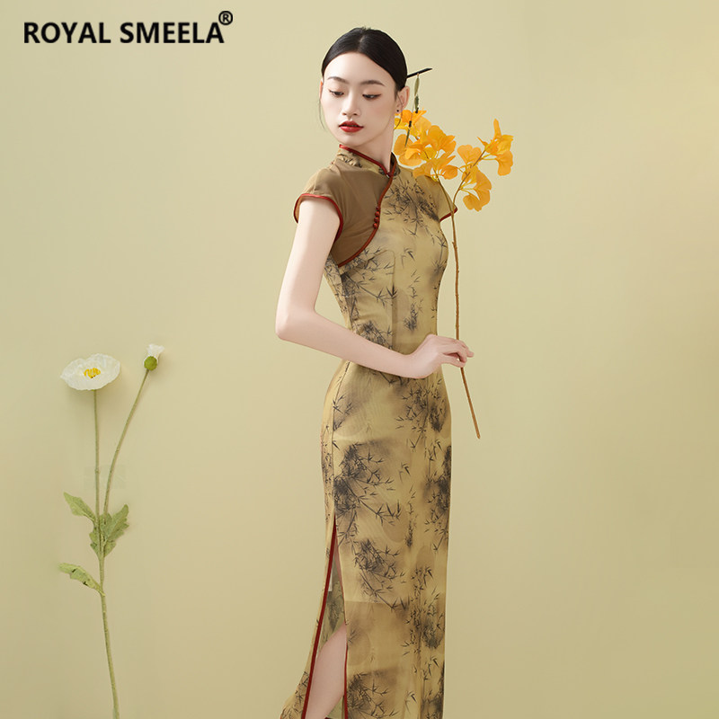 古典舞旗袍双开衩性感复古新中式