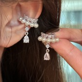 2026新款 楼哈哈 富家千金珍珠锆石耳骨夹流苏无耳洞精致星星耳夹