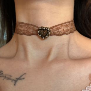 [楼哈哈]原创秋冬棕色系复古短款choker颈带蕾丝少女心脖链锁骨链