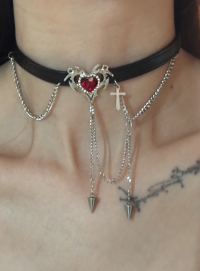 [楼哈哈]哥特风朋克暗黑皮质choker颈环项链亚文化设计感脖子饰品