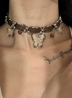 棕色蝴蝶复古choker颈环高级感