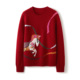 多巴胺提花100%山羊绒衫 红色旋转木马卡通毛衣打底衫 女式 圆领长袖