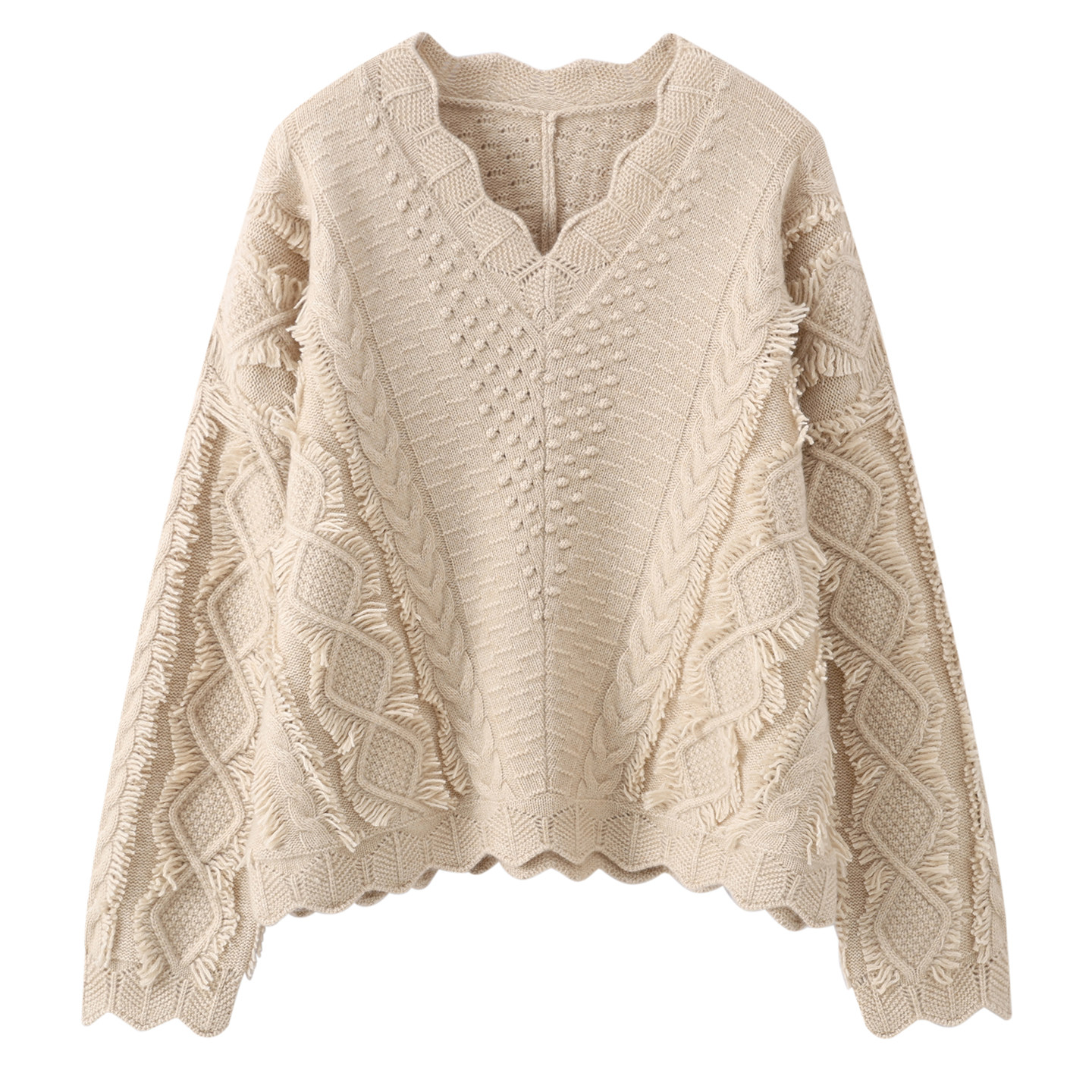 通勤花边V领流苏100%纯山羊绒衫女士麻花纹慵懒风加厚毛衣打底衫,女装/女士精品,羊绒衫,淘宝优惠券,粉丝福利购,淘宝优惠卷