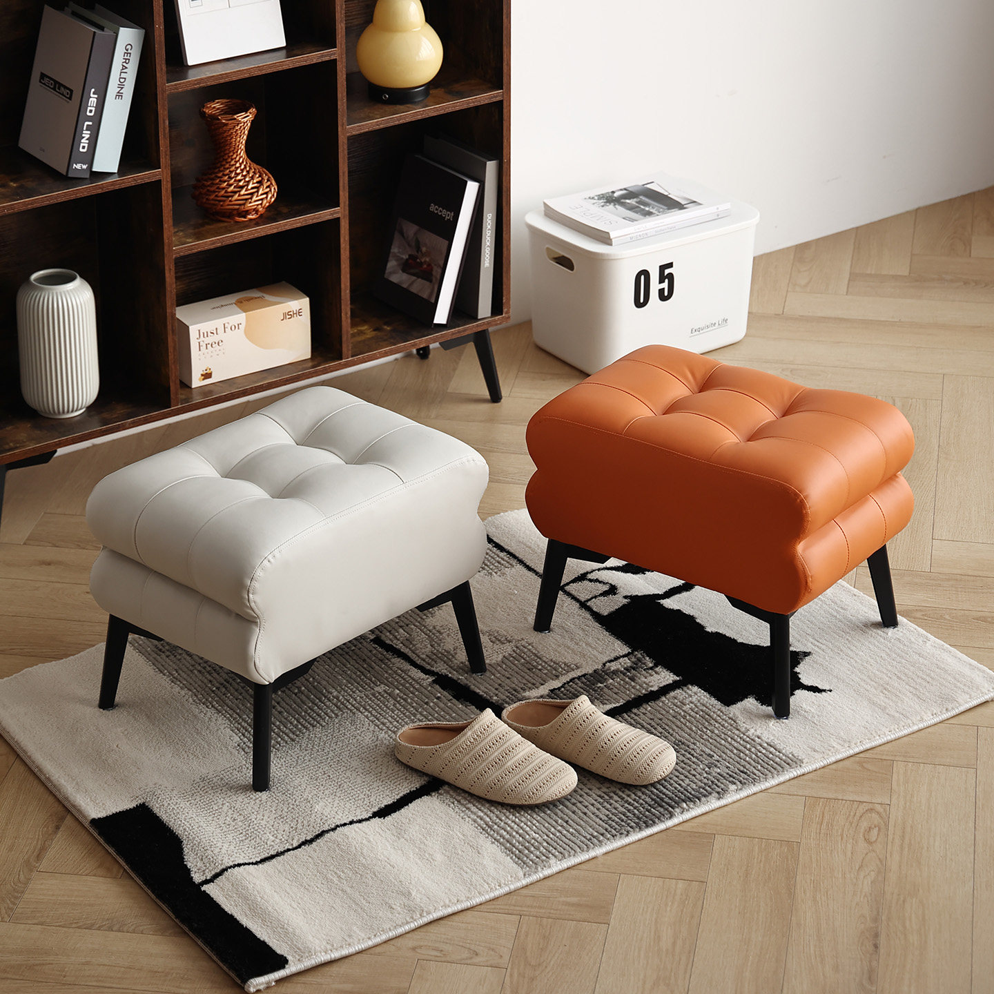 真皮小凳子客厅沙发凳家用轻奢高级感茶几矮凳搁脚凳加高款换鞋凳