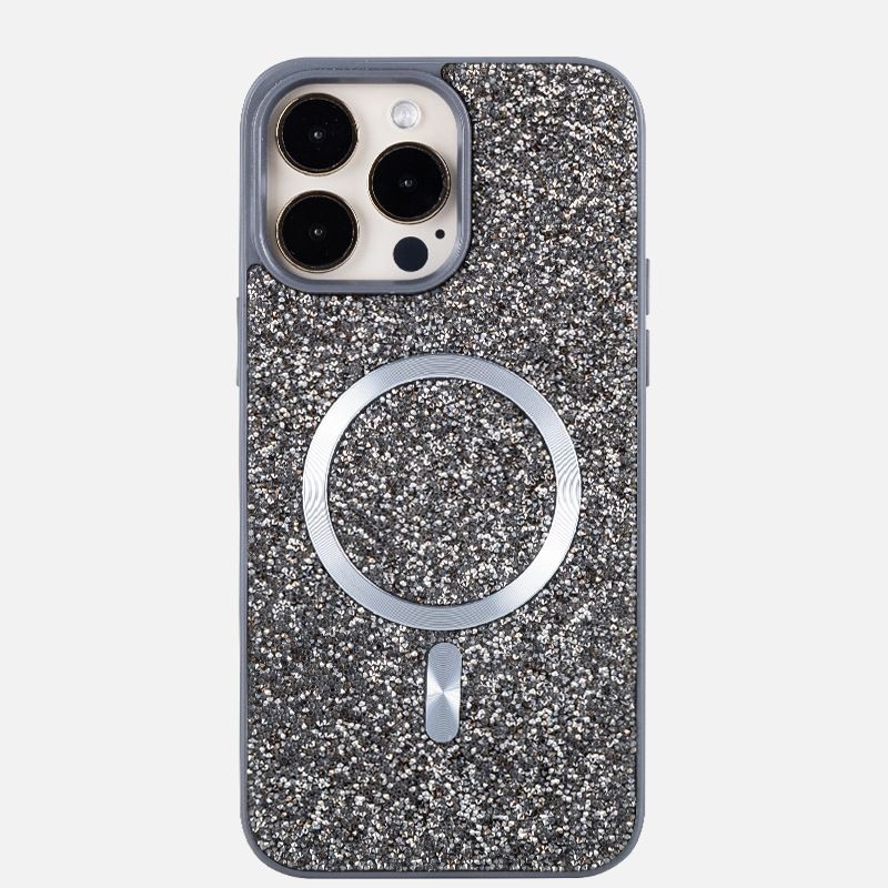 跨境新款闪粉碎钻苹果磁吸卡包适用iPhone16ProMax手机壳卡包工厂