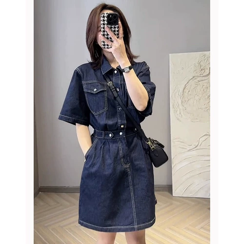 Ретро джинсовое платье, приталенный небольшой корсет, мини-юбка, французский ретро стиль, коллекция 2023