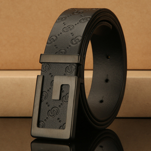 铜扣简约皮带男年轻人平滑扣腰带男士 腰带 真皮商务休闲头层牛皮裤