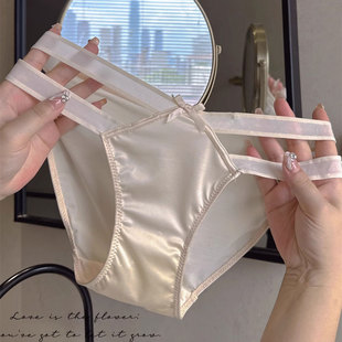 日系网纱缎面女生内裤女黑色性感新款包臀低腰裆纯棉纯欲少女三角