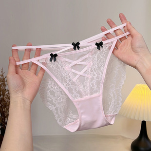 法式纯欲风性感蕾丝三角裤低腰透明高颜值细带蝴蝶结无痕内裤女生