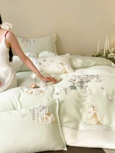 夏天床上四件套冰丝天丝凉感儿童款被套床单1.2m丝滑床上用品绿色