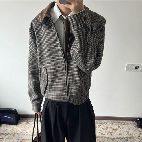 威尔士亲王千鸟格灯芯绒夹克