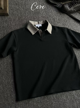 千鸟格空气层POLO衫短袖T恤夏季冰感抗皱半截袖美式重磅上衣