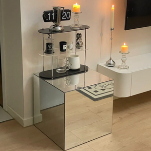 镜面方形展示盒子镜子装 饰托台拍照道具展示底座亚克力床头柜边几