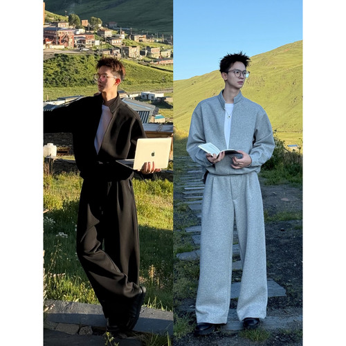 简约大V领假两件加厚卫衣卫裤