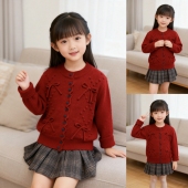 中大童超好看红色韩系独特漂亮针织外套 冬季 女童开衫 毛衣2026新款