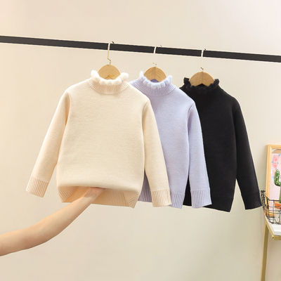 女童毛衣2025新款套头半高领中大童冬季加厚一体绒儿童针织打底衫