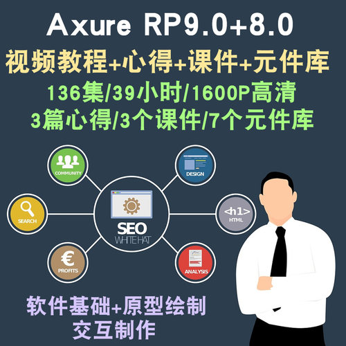 Axure视频教程 pm产品经理9.0 元件库ui交互设计app原型rp8.0课程