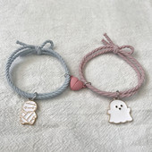 卡通黑白幽灵鬼怪情侣手链爱心磁吸闺蜜小皮筋送男朋友万圣节礼物