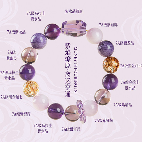 天然7A级紫水晶龙晶手链招财转运