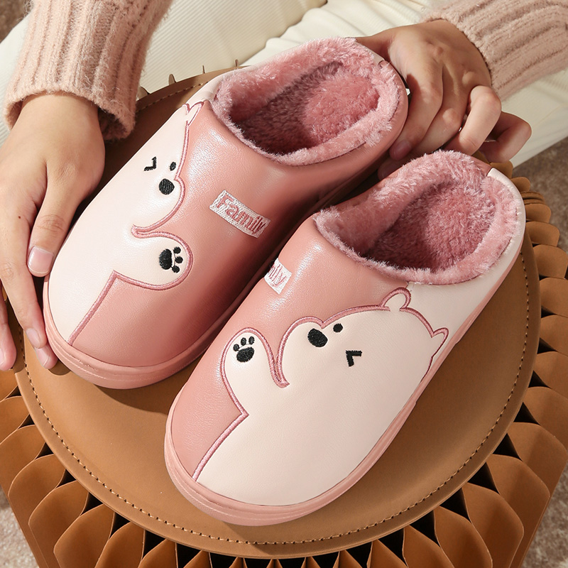 乐拖招手熊防水棉拖鞋防滑保暖