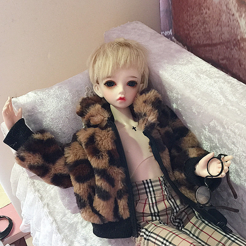 新款潮流四分皮草短款外套豹纹bjd娃衣仿真皮草sd dd夹克儿童上衣