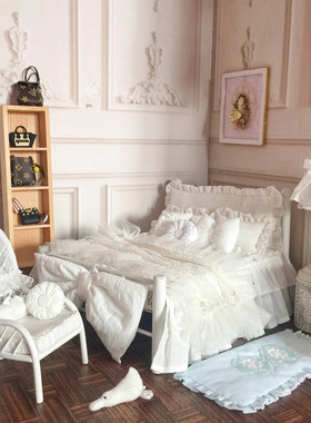 blythe床品bjd娃床6分铁艺小布sd白色复古家具ob27/24/22抱偶被子