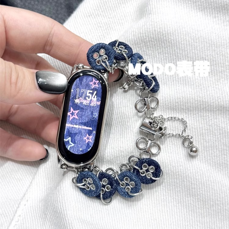 MODO表带适用小米手环10表带牛仔纽扣9/8pro/8/7/6/5/43NFC版男女