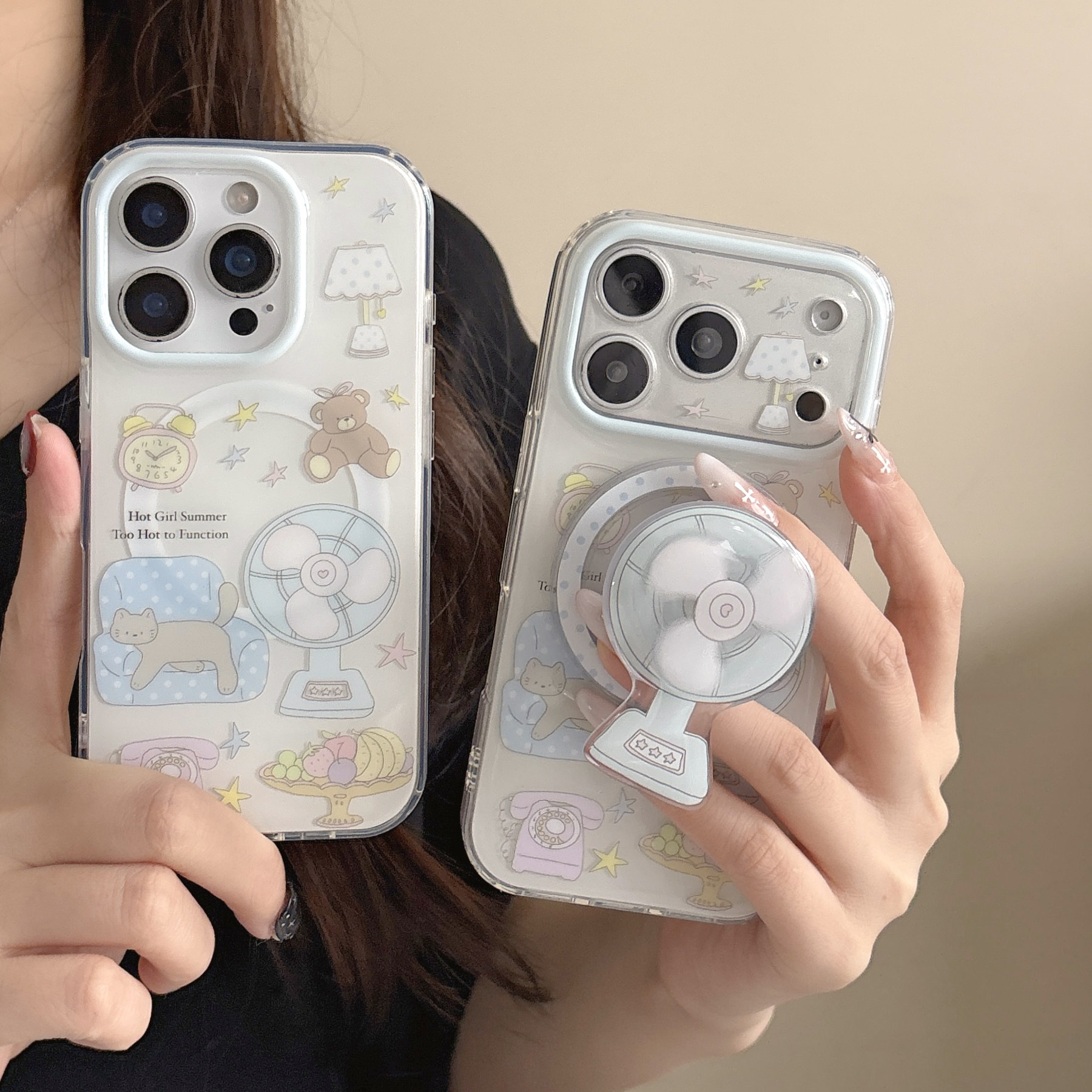 苹果iphone17promax卡通风扇17pro手机壳iPhone16promax磁吸支架保护套15/16/17可爱少女心15promax