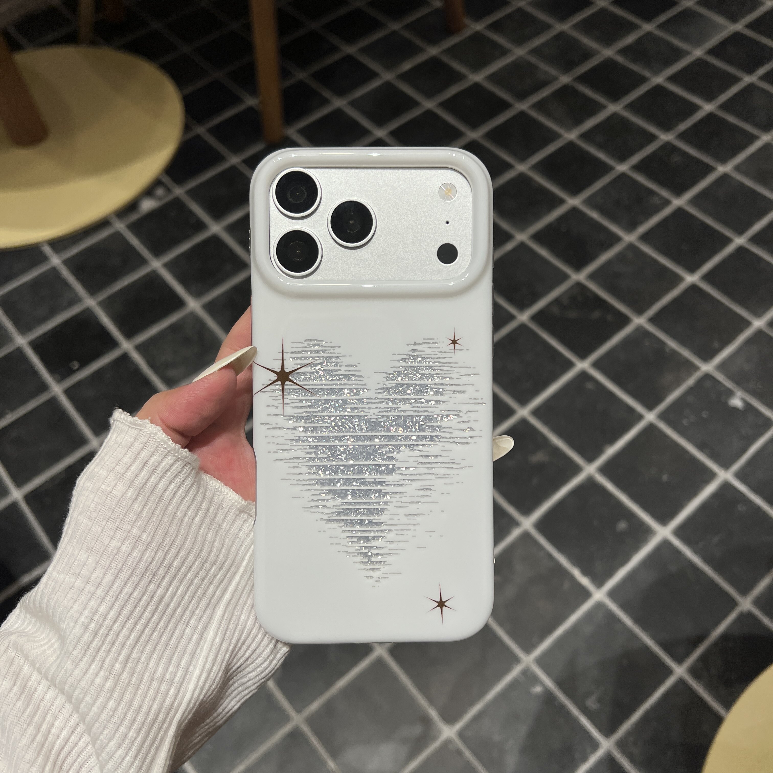 白色适用于iPhone18pro保护壳苹果17pro/18pro手机壳爱心星星闪粉16promax高级感17promax/16pm保护套