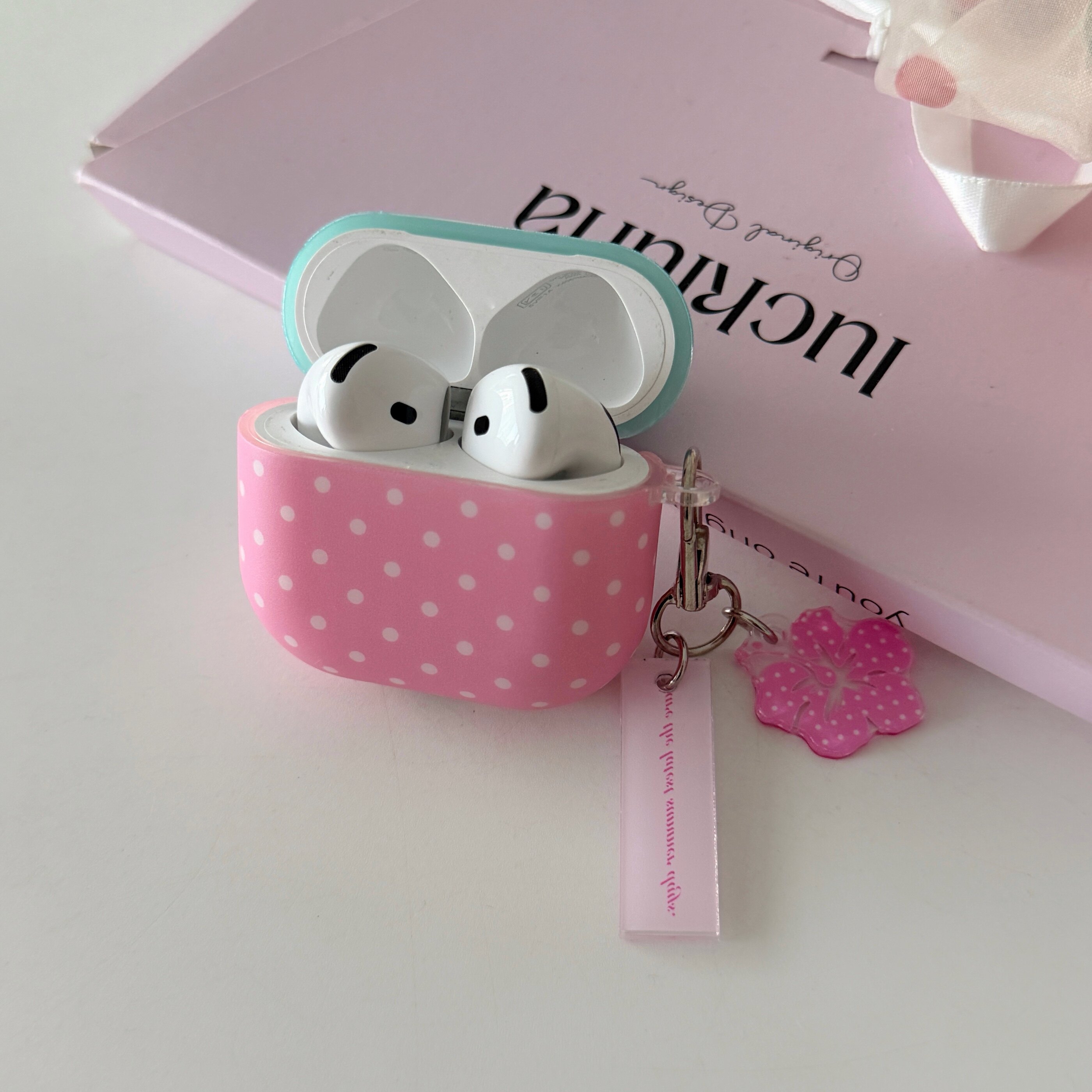 磨砂可爱粉色波点扶桑花挂件适用于AirPods pro4保护套硅胶防摔苹果1/2代耳机壳简约pro3