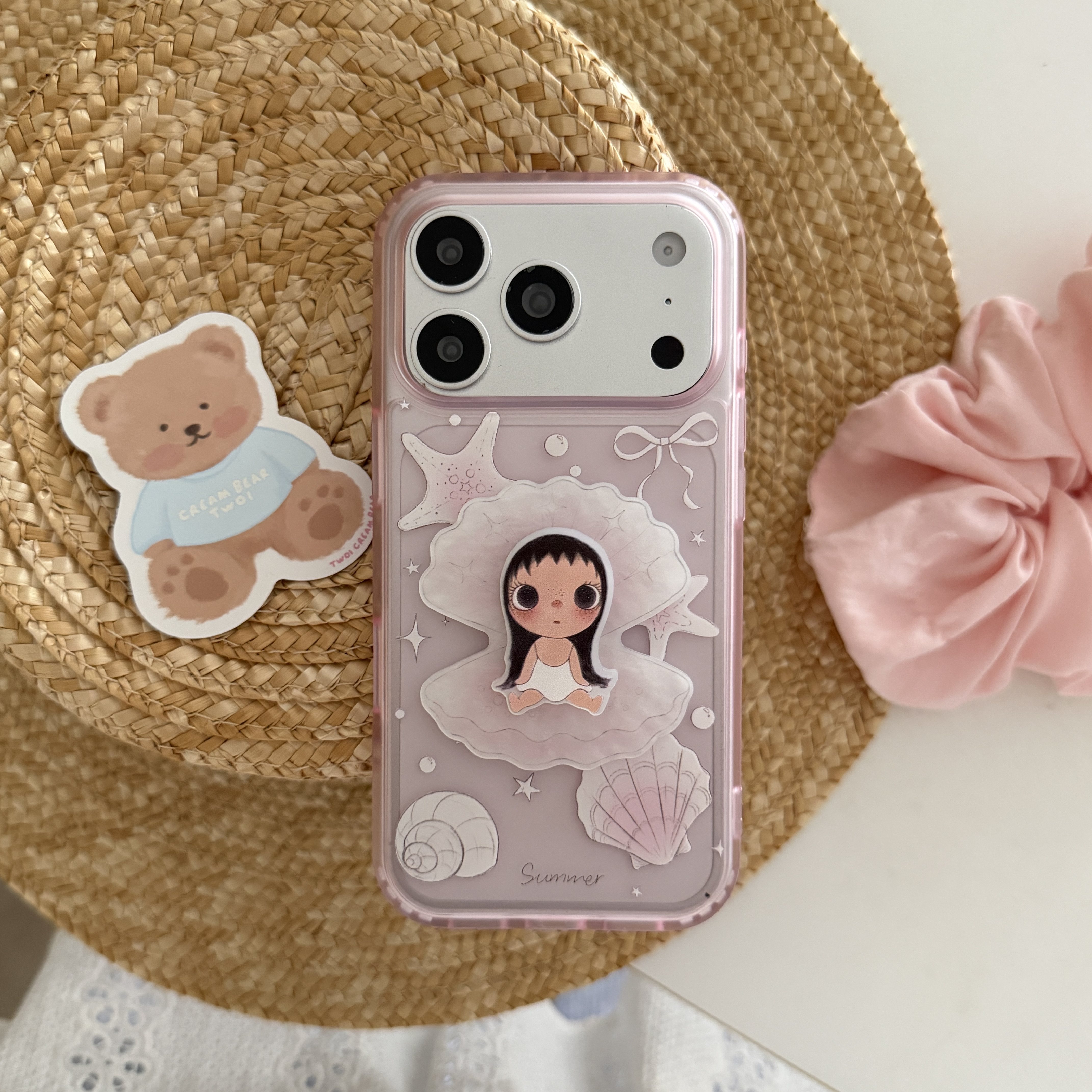 小玉娃娃简约17pro适用于苹果iPhone16/17透明17promax手机壳可爱16pro小女孩贝壳海星图案保护套粉色15/16