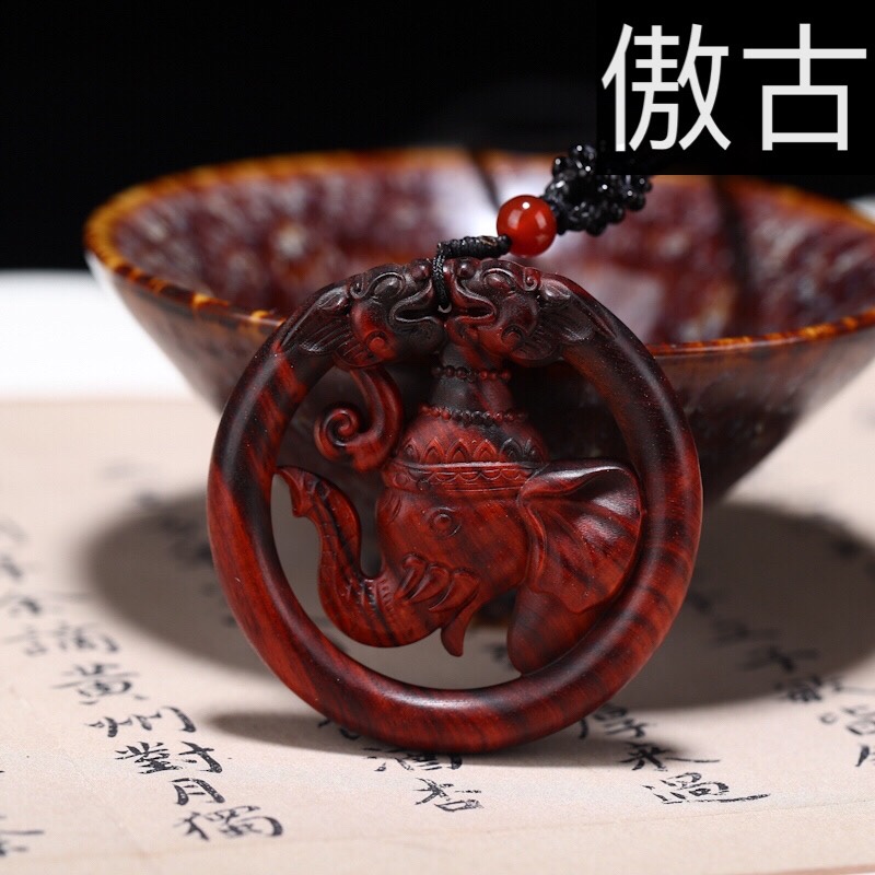 小叶紫檀大象头挂件吊坠红木车挂拜象钥匙扣挂件木雕檀木