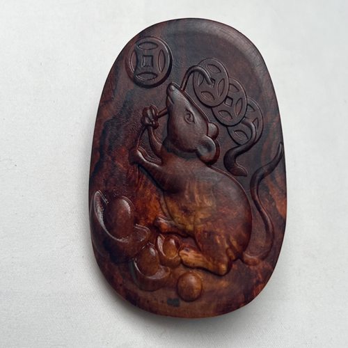 海南黄花梨木老鼠挂件紫油梨生肖鼠吊坠木雕挂件项链车挂钥匙扣