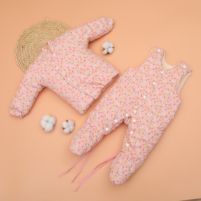 宝宝手工棉花闭档分体包脚套装新棉袄/棉服