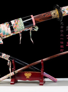 日式武士刃手工一体锻打扭转大马士革龙泉刀剑太刀收藏摆件未开刃