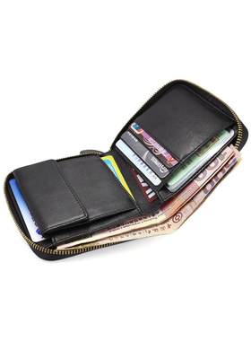 头层牛皮拉链钱包真皮简约男生零钱包竖款学生卡包驾驶证硬币包潮