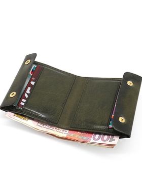 日韩头层牛皮小钱包女原创多卡位水染真皮零钱包薄复古搭扣卡包男