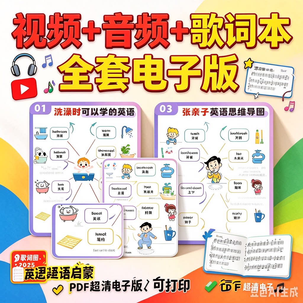 幼儿亲子情景英语思维导图全套117个日常口语对话视频音频歌词本