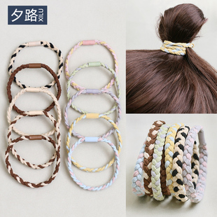 彩色编织麻花发圈可爱甜美少女心发绳头绳高弹力耐用扎头发橡皮筋