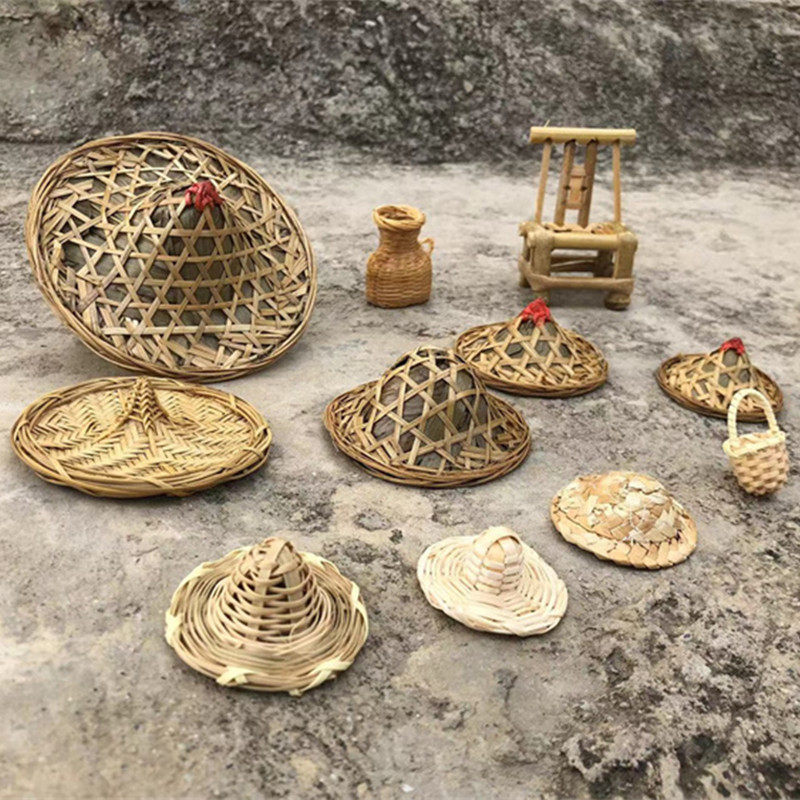 竹制品斗笠迷你竹编道具图片