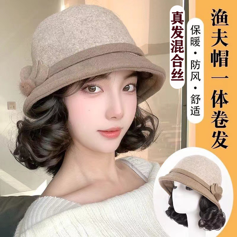 真发混合丝妈妈百搭礼帽短卷发