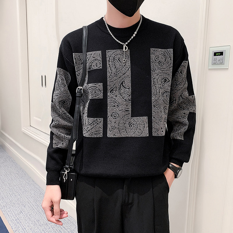 MY210-P65-控98 店主社会小伙冬季潮牌宽松圆领套头加厚毛衣男图片