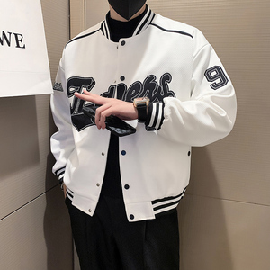 JK26-P98-控138社会小伙秋季新款棒球服机车服夹克外套男 白1图片