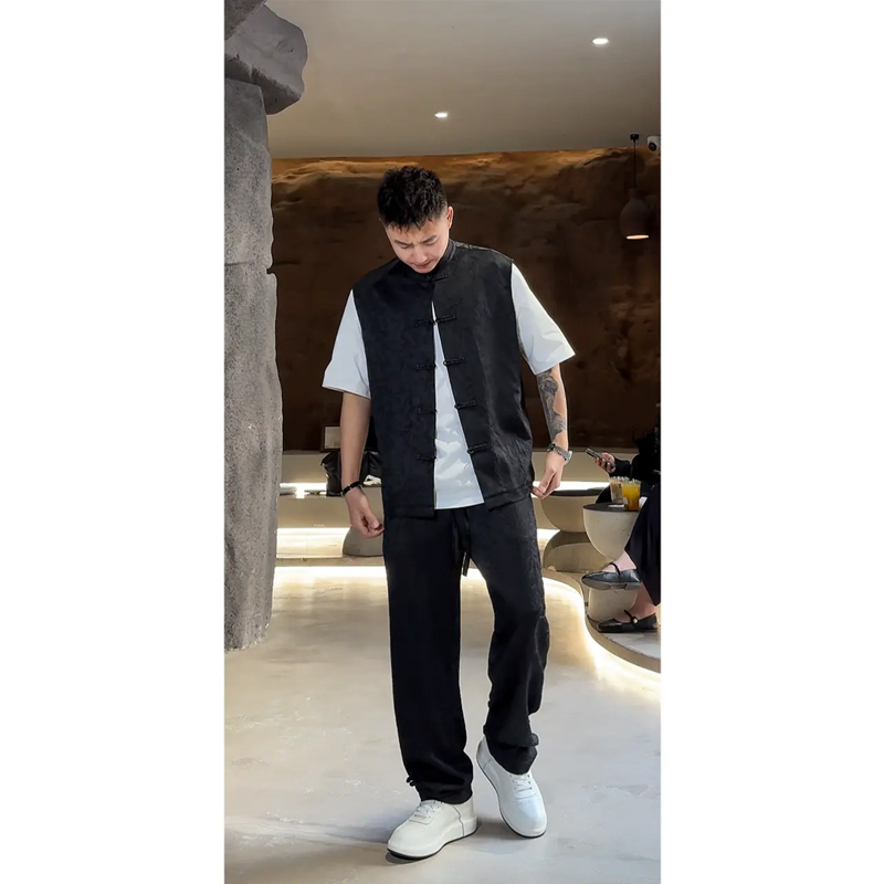抖音直播夏季新中式衬衫马甲套装男，男装衬衫，电商A370