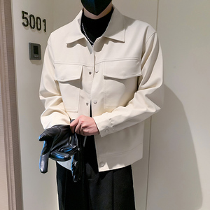 店主风秋冬男士翻领皮衣潮流帅气皮夹克夹克外套男PY21-P125图片