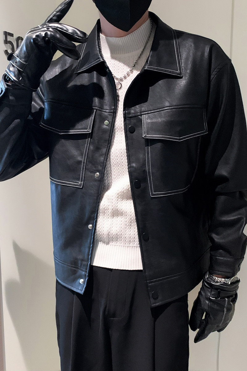 店主风秋冬男士翻领皮衣潮流帅气皮夹克夹克外套男PY21-P125,男装皮衣,电商A370