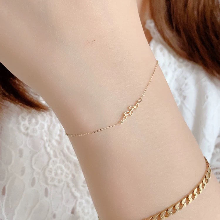 蒂奇s925纯银小众简约橄榄枝手链女韩国ins镂空设计百搭叠戴手饰