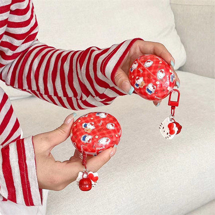 适用华为free clip耳机壳红色卡通kt猫freebudsPro3蓝牙保护套Pro4可爱女款铃铛se2防摔盒se3硬壳5代4e创意5i