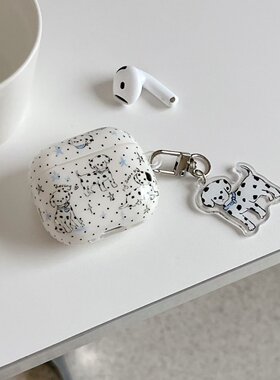 适用AirPodsPro3耳机壳4代降噪版创意斑点小白狗苹果无线蓝牙保护套五代Pro2防摔盒AirPods2代软壳三代个性女